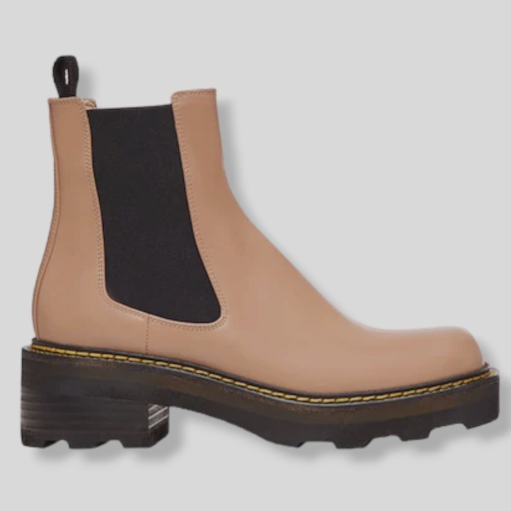 GABRIELA HEARST Lug Sole Square Toe Chelsea Leather Boots 40/US 10 Neutral